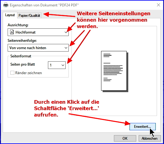 090 Win10 druckeeinstellungen format wählen erweitert