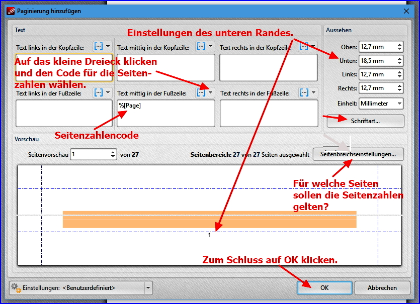 26 und 28 pdfxchange paginierung einstellen