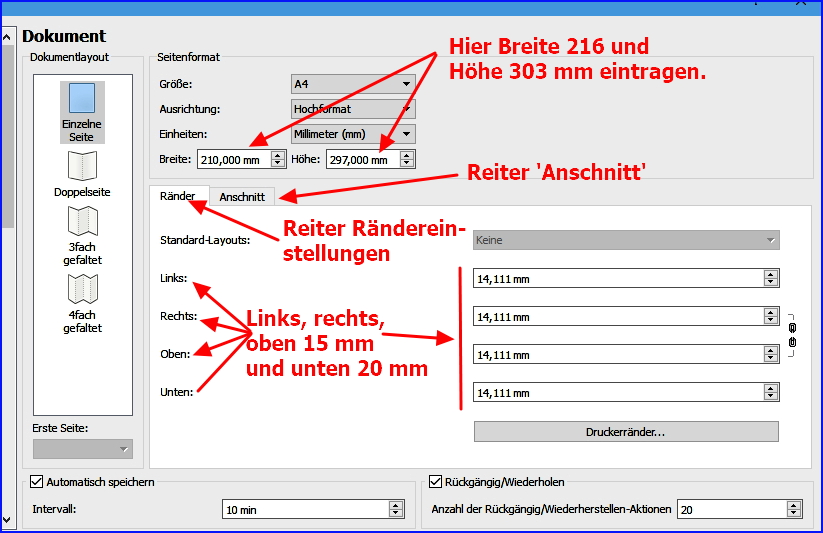 005 scribus format einstellen