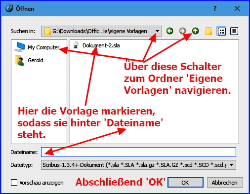 106 scribus neue vorlage laden