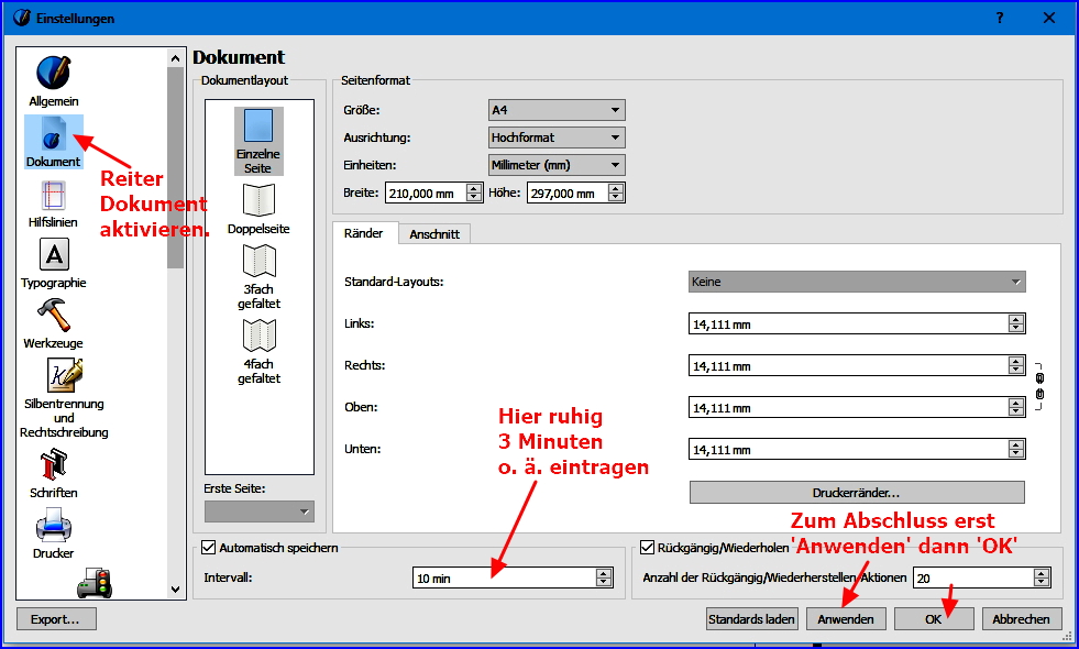 114 scribus automatisch speichern