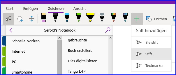 014b onenoteobjekt linien formatierungsfenster neue app