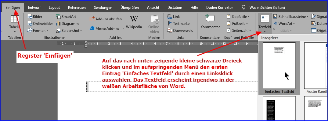 032 word textfeld erstellen