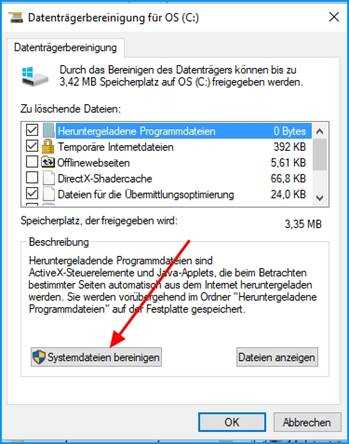 000b win datenträgerbereinigung.systemdateien