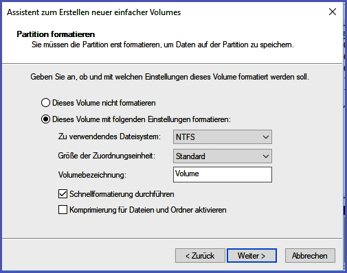 14d datenträgerbereinigungfenster laufwerksformat